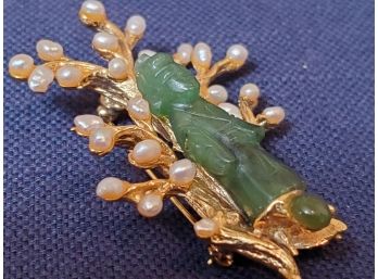 Jade And Pearl Tree Of Life Brooch Jewelry Lot 28