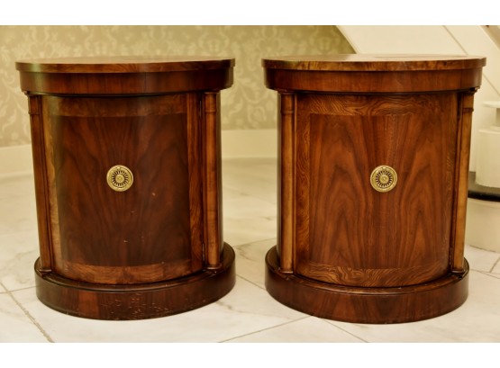 Matching Pair Baker Furniture Mahogany Drum Side Tables 22 X 24