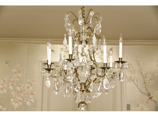 Antique Brass And Rock Crystal Dining Room Chandelier