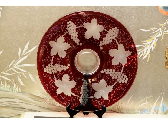 Large Round Red Glass Platter