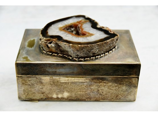 Vintage Brass Box With Geode Top