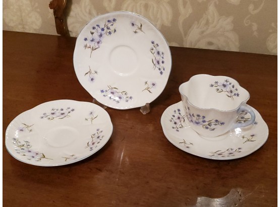 Antique Porcelain Shelly England Blue Rock Tea Cup With Three Saucers