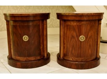 Matching Pair Baker Furniture Mahogany Drum Side Tables 22 X 24