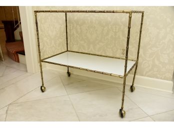 Maison Bagues Faux Bamboo Table With White Glass Top 2 Tier Rolling Cart 36 X 20 X 34