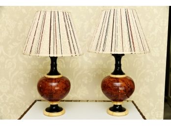 Matching Pair Of Mid Century Brown Table Lamps With Shades