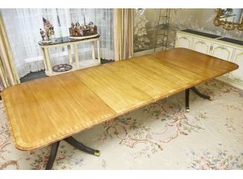 Baker Banded Double French Provincial Pedestal Dining Table Table With Leaves And Pads