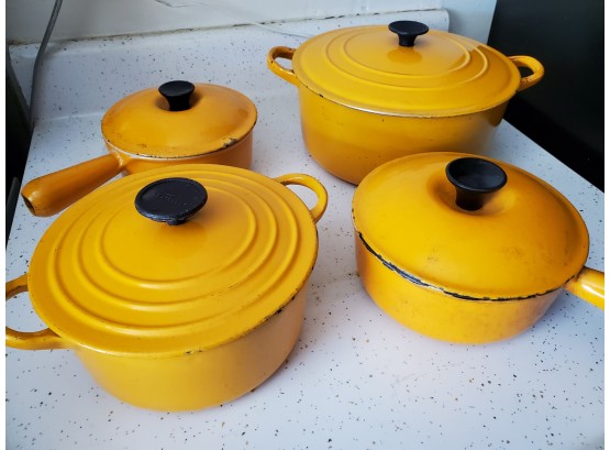 Four Vintage Le Creuset Covered Pieces In Used Condition