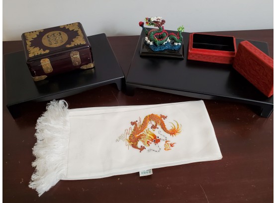 Asian Silk Scarf With Figurines