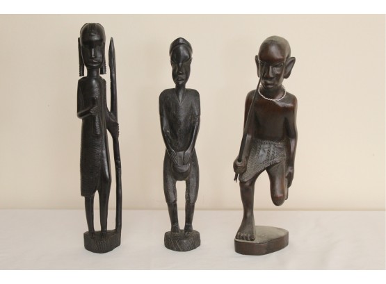 Trio Of Hand Carved African Statues
