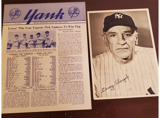 Casey Stengel 6 X 9 Promo Photo With Vintage Yankees Program