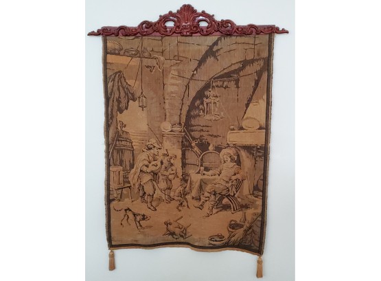 Victorian Hanging Tapestry On Carved Rosewood