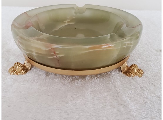 Claw Foot Brass And Alabaster Ashtray