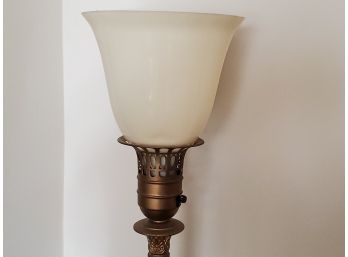Gold Tone Marble Base Torches Floor Lamp