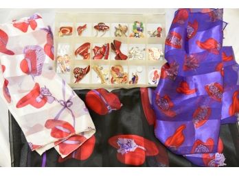 Red Hat Society Pins And Scarves Lot