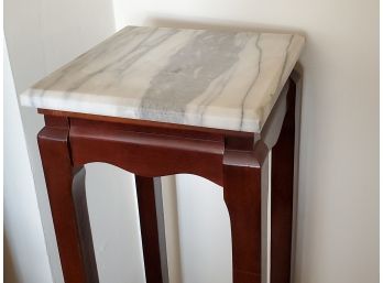 Marble Top Mahogany Pedestal Side Table 12 X 12 X 36