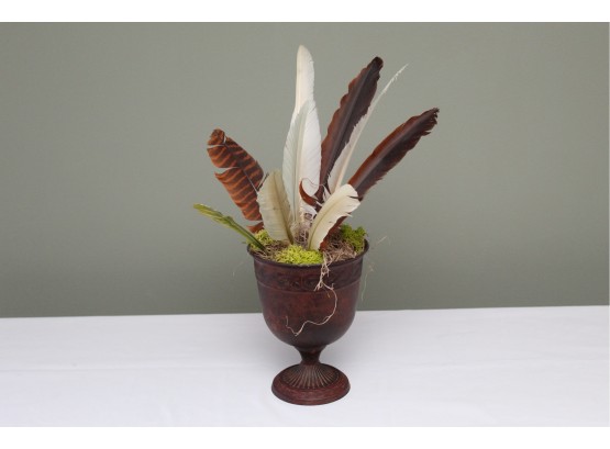 Copper Tone Table Urn With Feather Display