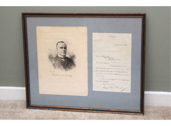 William McKinley Signed Letter Dated 1896 Framed 17' X 14'