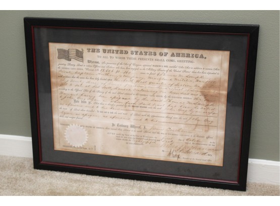 James Buchanan Signed Bounty Land Grant Dated 1860 Framed 19' X 14'