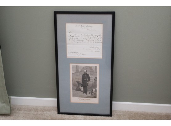 David Dixon Porter Signed Letter Dated 1867 Framed 12.5' X 24'
