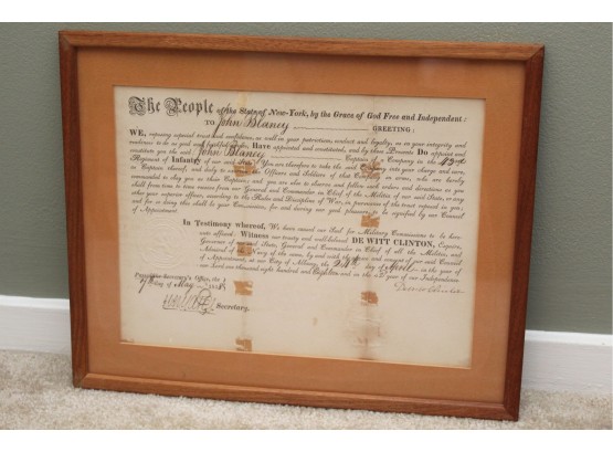 1818 Military Commander Appointment Document Framed 15' X 12'