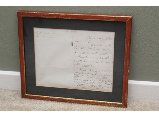 Two Sided Framed Letter Dated 1852 Framed 10' X 9'