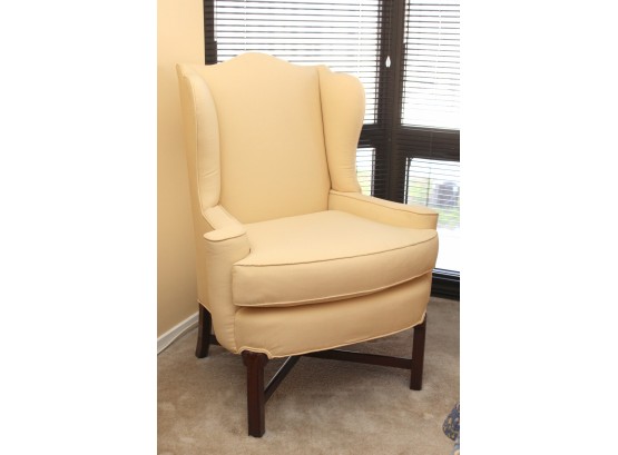 Chippendale Custom Upholstered Cream Linen Side Chair