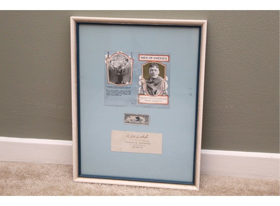 Charles Lindbergh Stamp And Signature Framed 10' X 12'