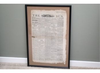 Abraham Lincoln Assassination Newspaper Headline The Sun April 15th 1865 Framed 15' X 23'