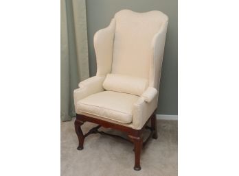 Queen Anne Wingback Side Chair  Custom Upholstered In Cream Silk Taffeta