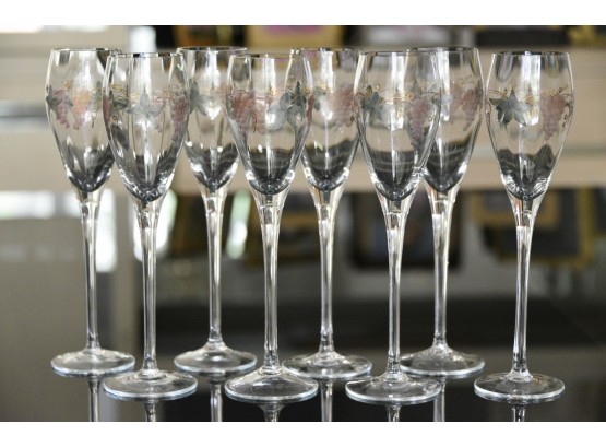 Eight Custom Painted Champagne Glasses
