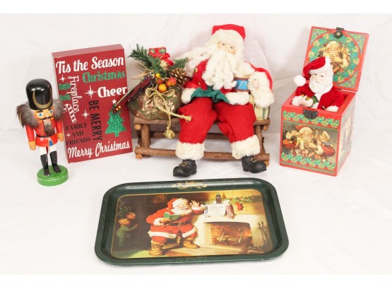Christmas Decor Including Nutcracker & Coca Cola Tray