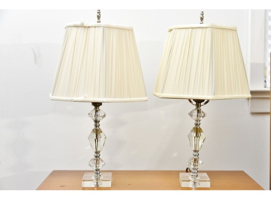 Matching Pair Of Crystal Base Table  Lamps 19' Tall