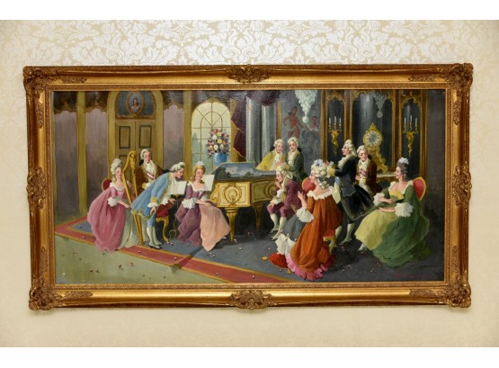 French Music Room Scene Painting By H. Espinoza 53.5x29