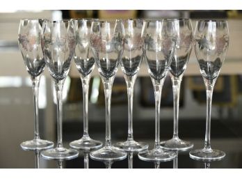 Eight Custom Painted Champagne Glasses