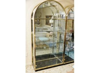 Vintage Milo Baughman Style Brass Arch Top Lighted Curio Cabinet #1