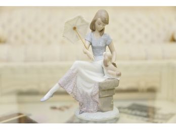Lladro E22 Giirl With Dog And Parasol - READ