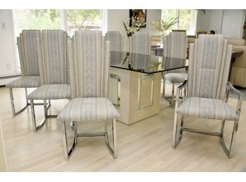MCM Dining Chairs Featuring Chrome Back And Custom Cushions Milo Baughman Style