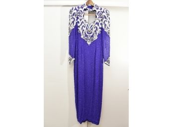 Blue And White Silk Landa Sequent Dress Size 8