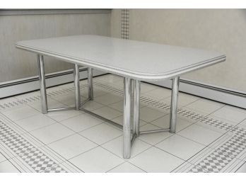 MCM Chrome Base With Custom Corian Top Dining  Table In The Style Of Milo Baughman  40.5 X  62.5