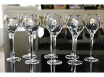Eight Hand Painted White Wine Glasses