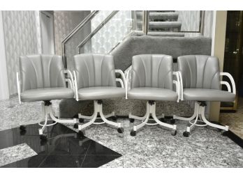 Milo Baughman Style MCM Rolling Gray Leather Chairs By Precision Furniture Inc  21 X 20 X 33 (Set 2)