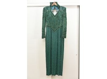 Heavy Silk And Polyester Green Beaded Dress Womans Size Medium