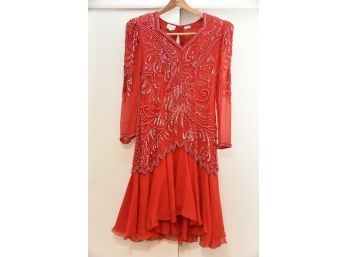 Vintage Red Beaded Neiman Marcus Dress Womans Size XS