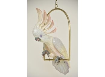 Hanging Paper Mache Cockatoo On Brass Perch