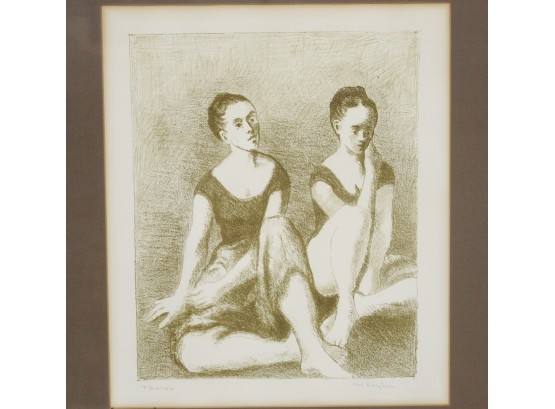 Two Dancers By Moses Soyer Pencil Signed Lithograph 43 Of 100 Framed And Glazed 16.5 X 14.5