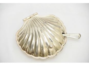 Scallop Shell Covered Serving Dish With Spoon
