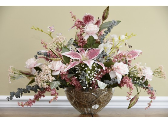Gorham Crystal Vase With Faux Flower Arrangement
