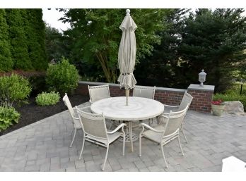 Gorgeous Agio Stone Top Outdoor Patio Table & Chairs With Umbrella