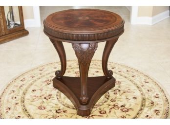 Gorgeous Banded Mahogany Carved Entryway Table 26 X 26 X 29.5