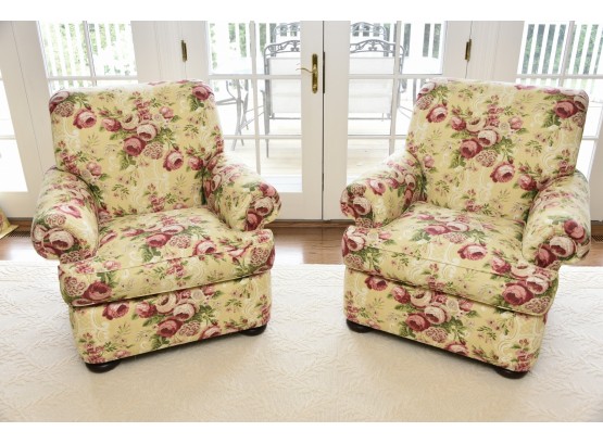 Matching Pair Of Henredon Floral Club Chairs  39 X 40 X 37